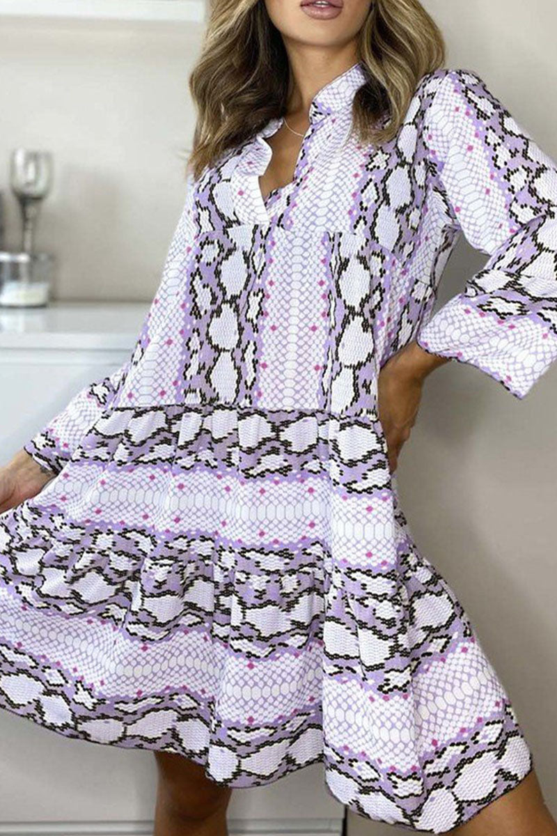 Casual Print Patchwork V Neck Printed Dresses(3 Colors)