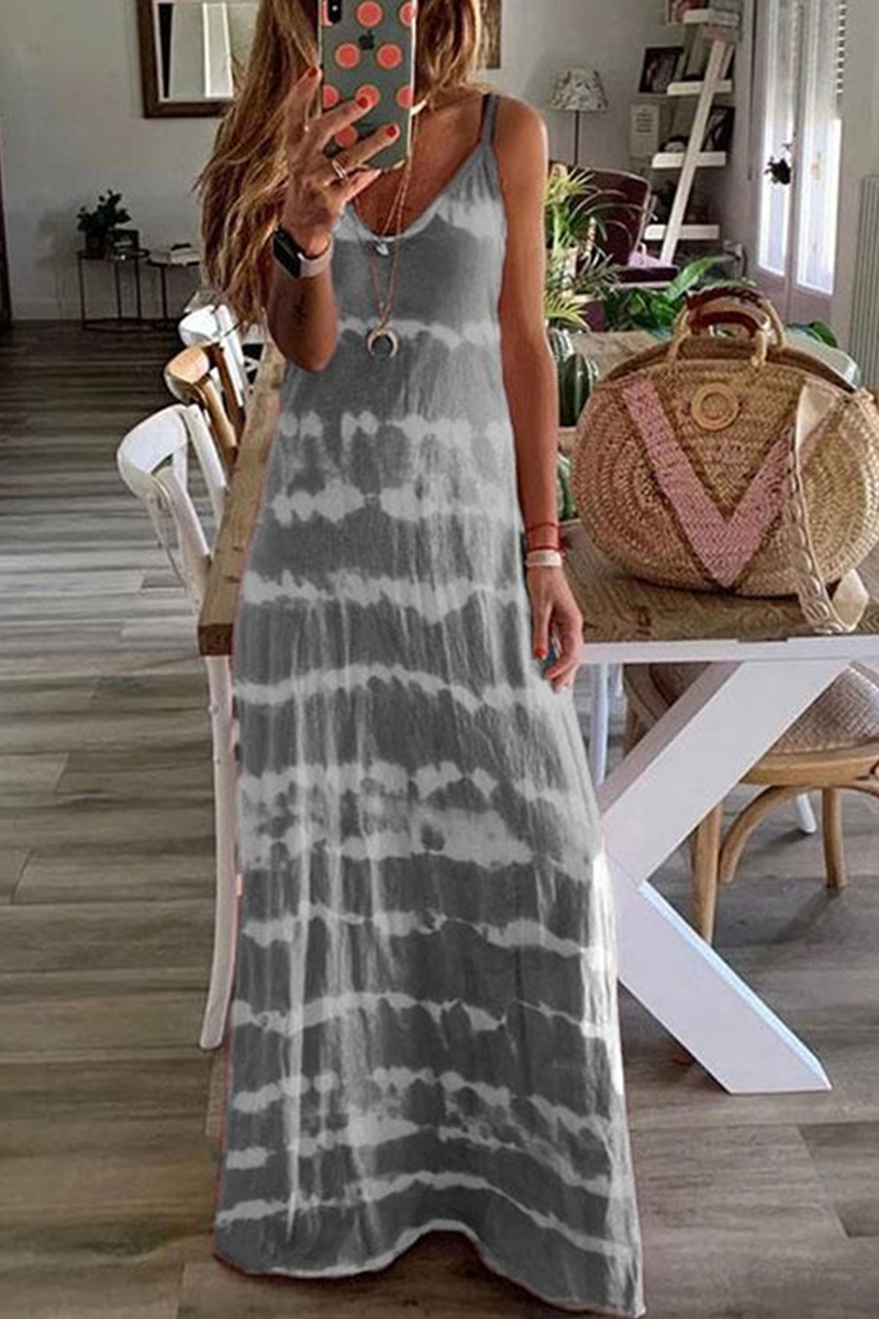 Casual Print Patchwork Spaghetti Strap Straight Dresses(3 Colors)