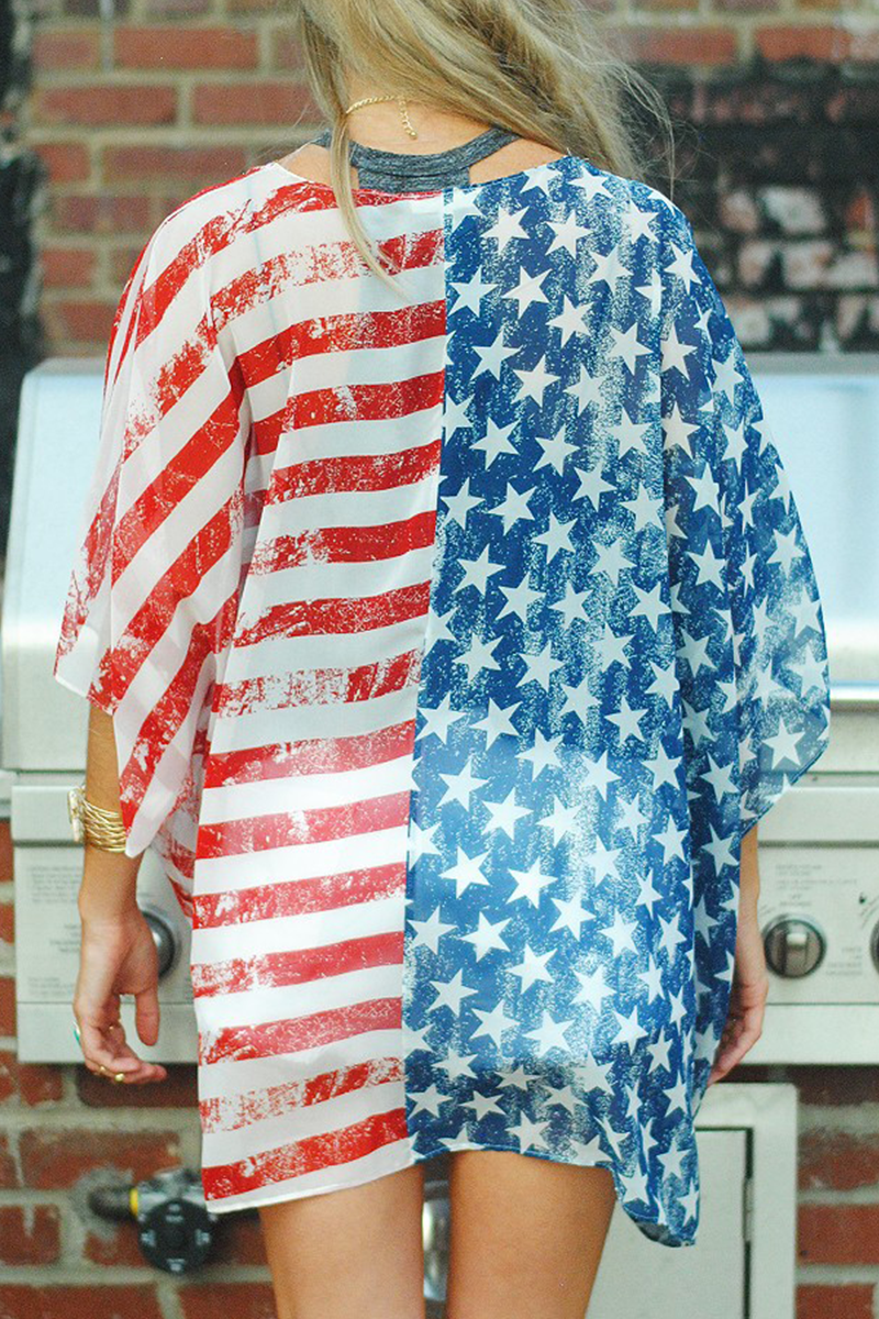 Casual Print Split Joint Cardigan Collar Tops
