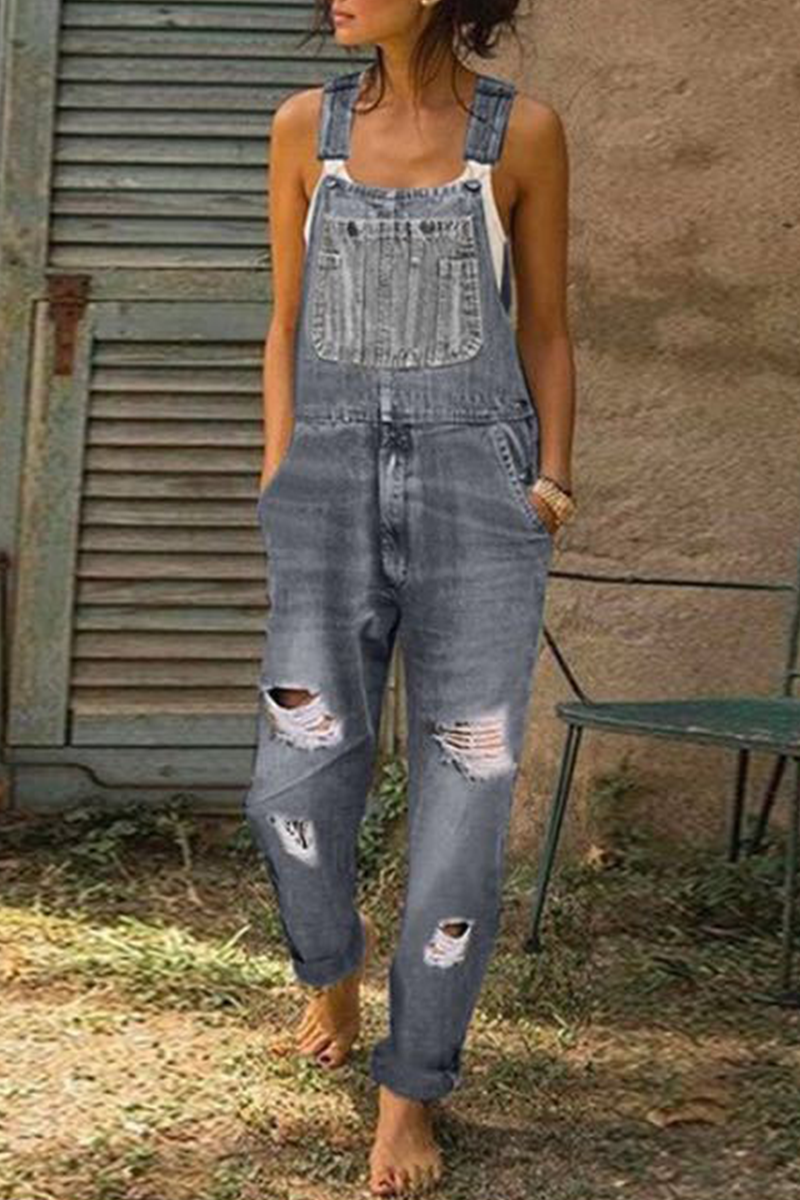 Casual Solid Ripped Harlan Jumpsuits
