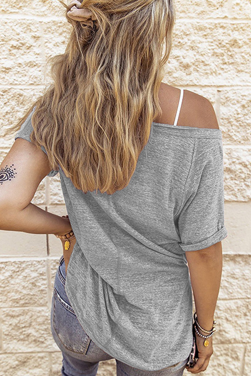 Casual Simplicity Solid Patchwork V Neck Tops