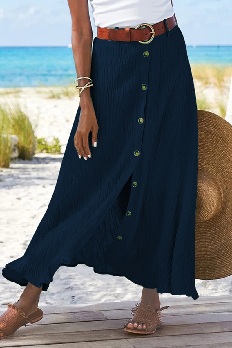 Casual Vacation Solid Buckle Loose High Waist Type A Solid Color Bottoms(5 Colors)