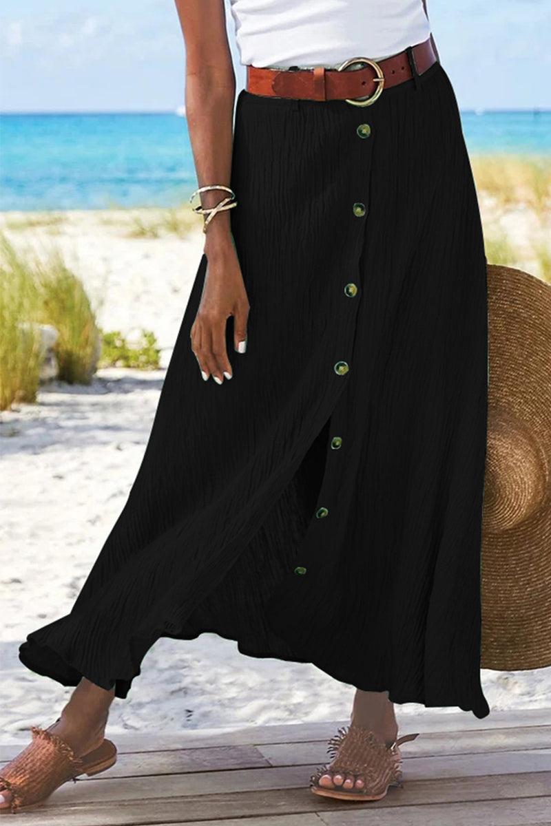 Casual Vacation Solid Buckle Loose High Waist Type A Solid Color Bottoms(5 Colors)