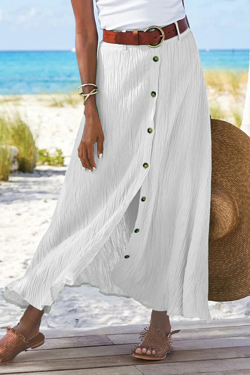 Casual Vacation Solid Buckle Loose High Waist Type A Solid Color Bottoms(5 Colors)