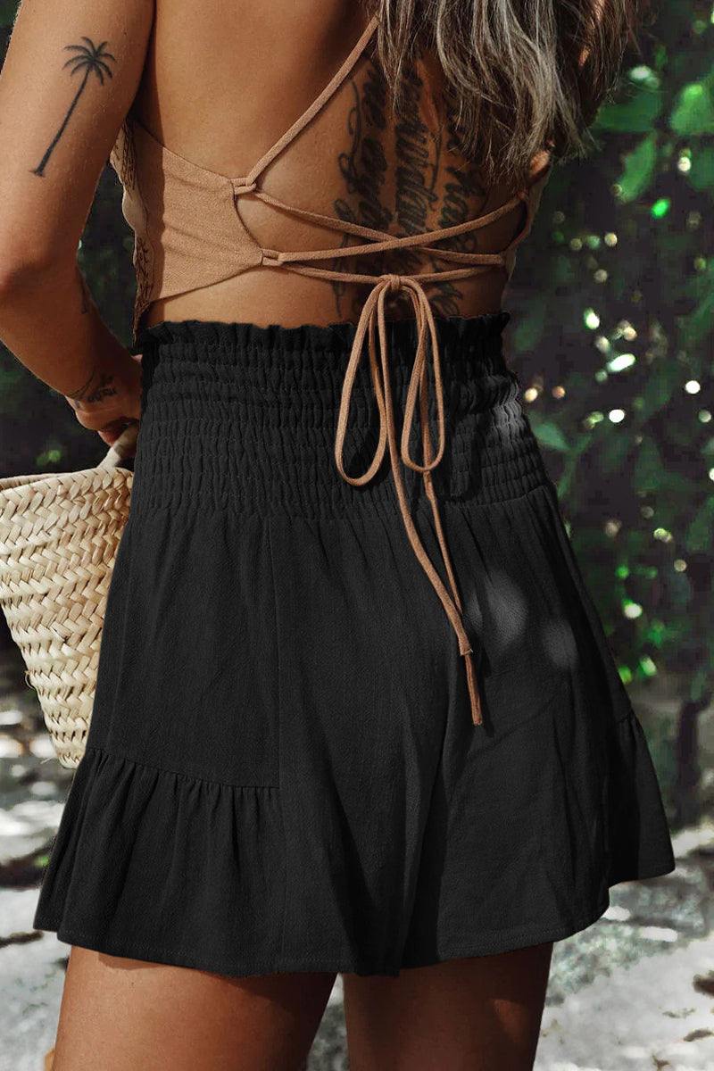Casual Vacation Solid Bandage Flounce Loose High Waist Wide Leg Solid Color Bottoms