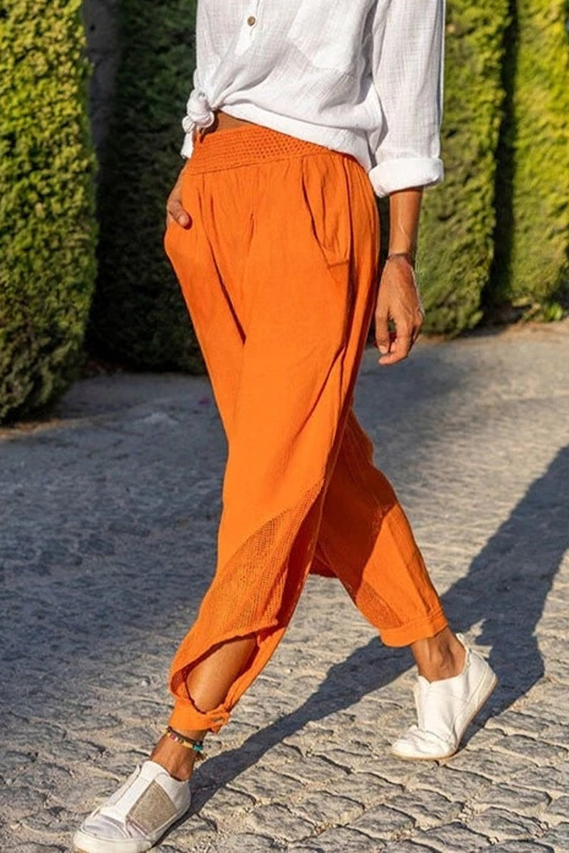Casual Solid Patchwork Loose Mid Waist Harlan Solid Color Bottoms(6 Colors)