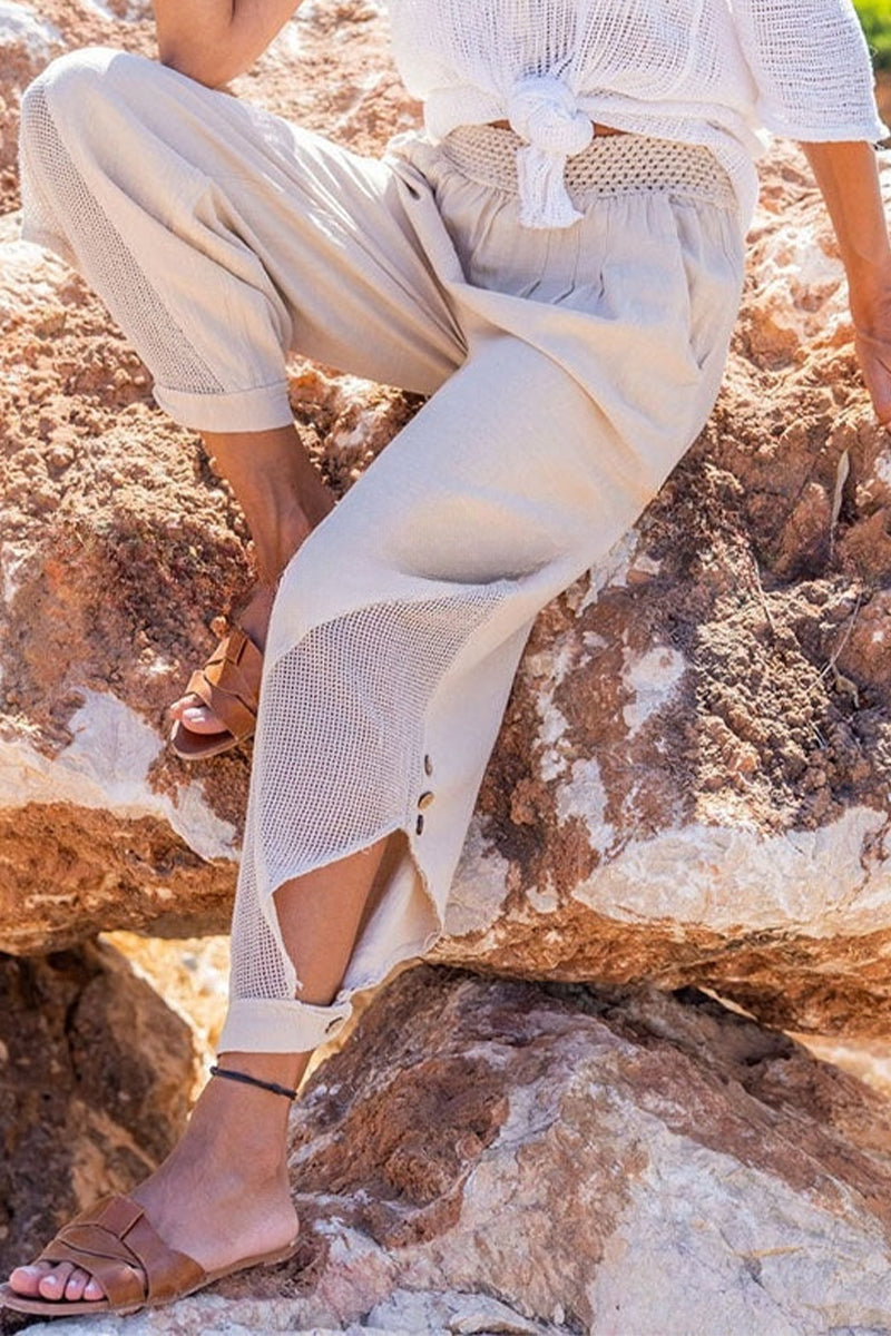 Casual Solid Patchwork Loose Mid Waist Harlan Solid Color Bottoms(6 Colors)