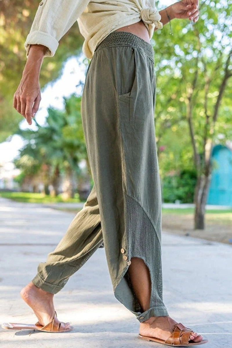 Casual Solid Patchwork Loose Mid Waist Harlan Solid Color Bottoms(6 Colors)