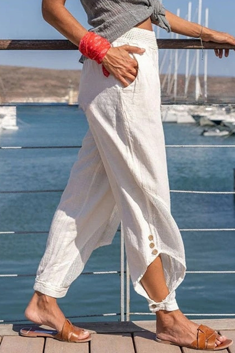 Casual Solid Patchwork Loose Mid Waist Harlan Solid Color Bottoms(6 Colors)