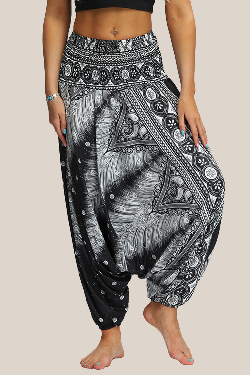 Casual College Print Patchwork Loose High Waist Lantern Full Print Bottoms