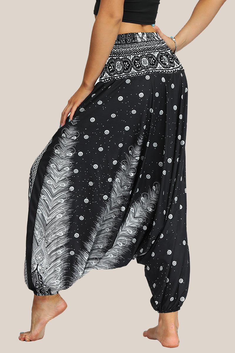 Casual College Print Patchwork Loose High Waist Lantern Full Print Bottoms
