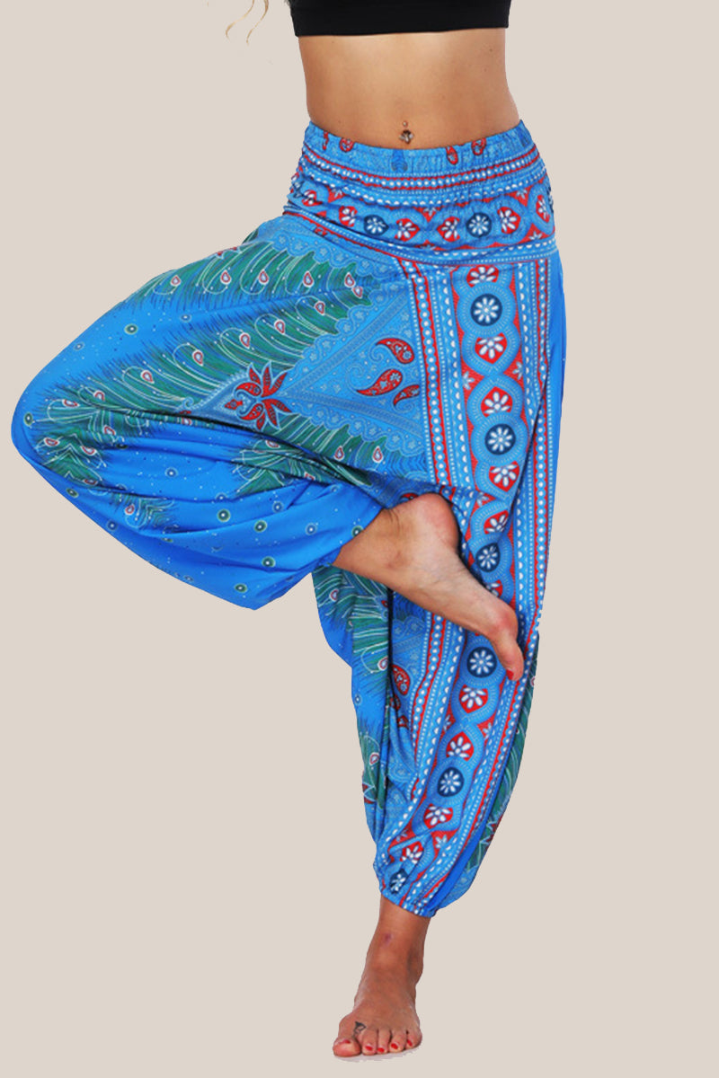 Casual College Print Patchwork Loose High Waist Lantern Full Print Bottoms