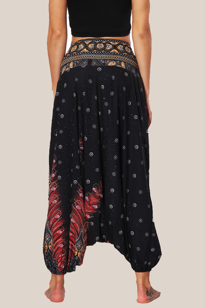 Casual College Print Patchwork Loose High Waist Lantern Full Print Bottoms