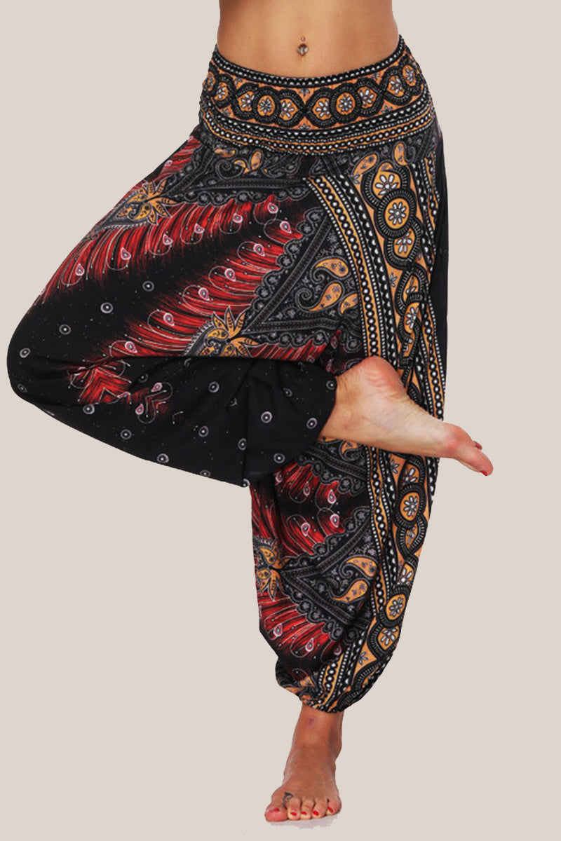 Casual College Print Patchwork Loose High Waist Lantern Full Print Bottoms