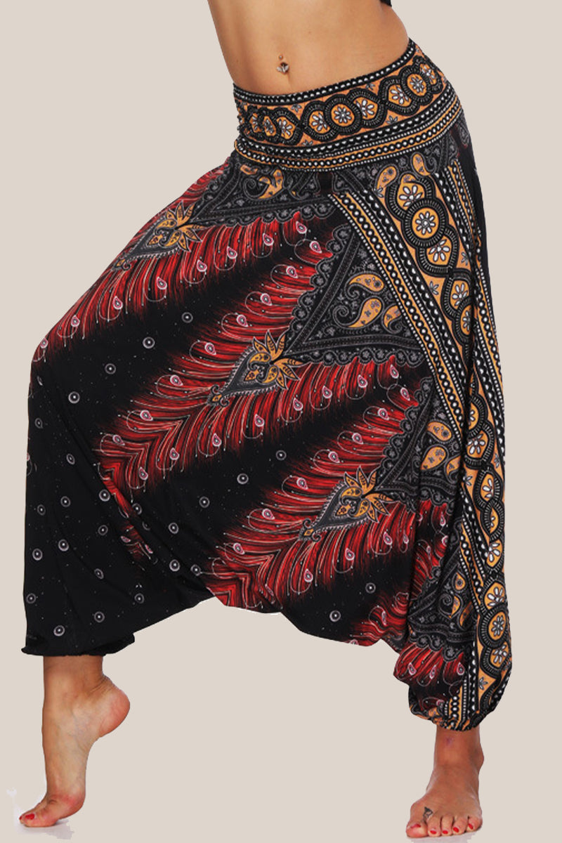 Casual College Print Patchwork Loose High Waist Lantern Full Print Bottoms