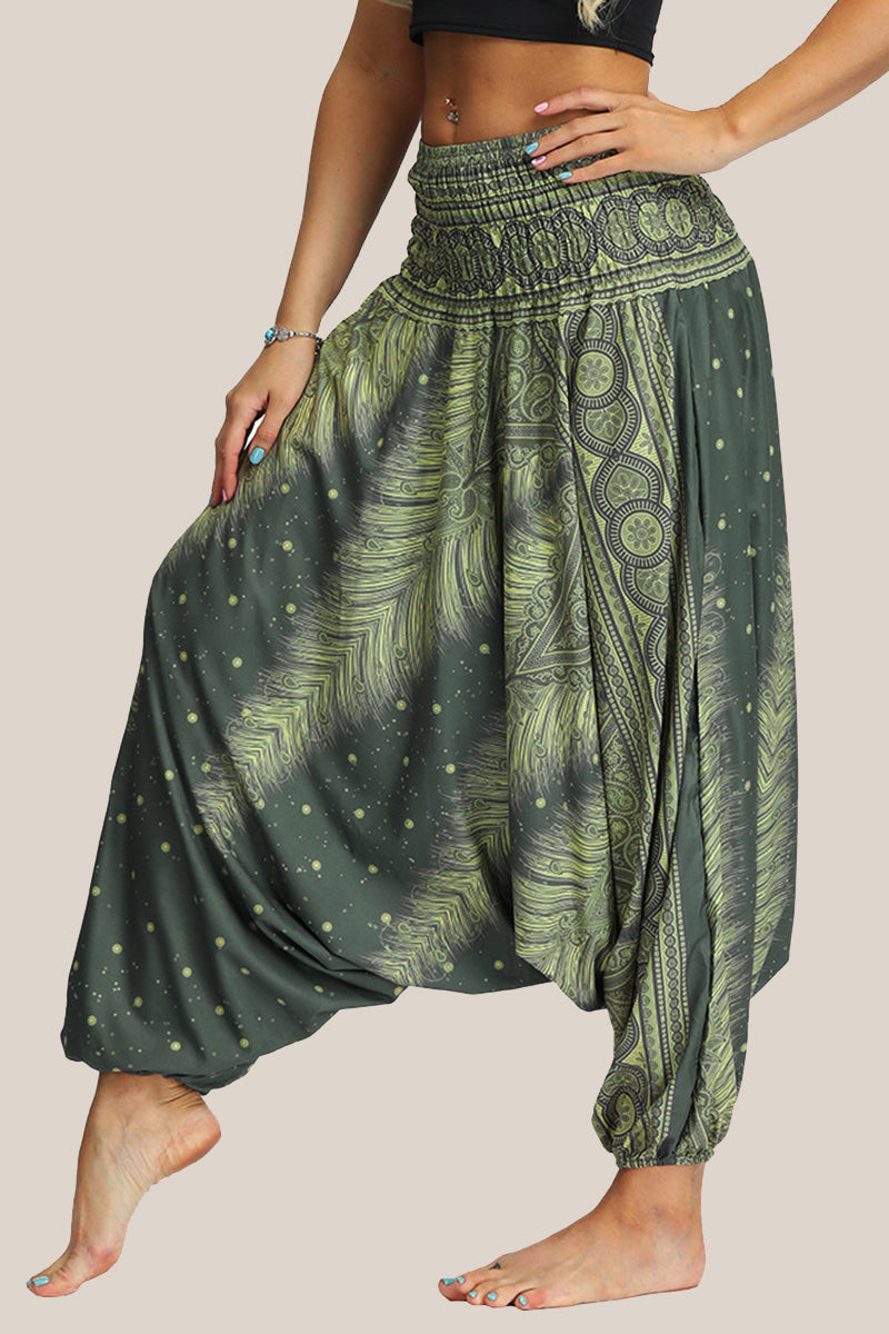 Casual College Print Patchwork Loose High Waist Lantern Full Print Bottoms