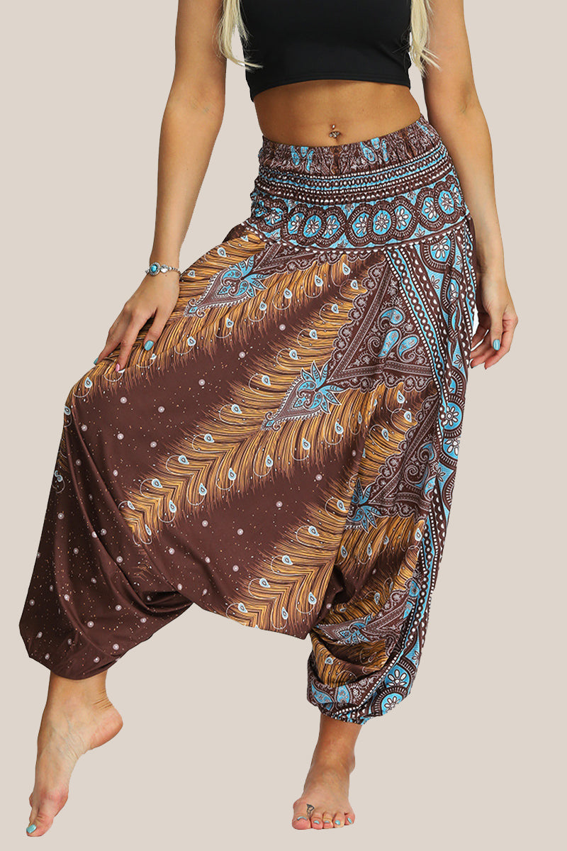Casual College Print Patchwork Loose High Waist Lantern Full Print Bottoms