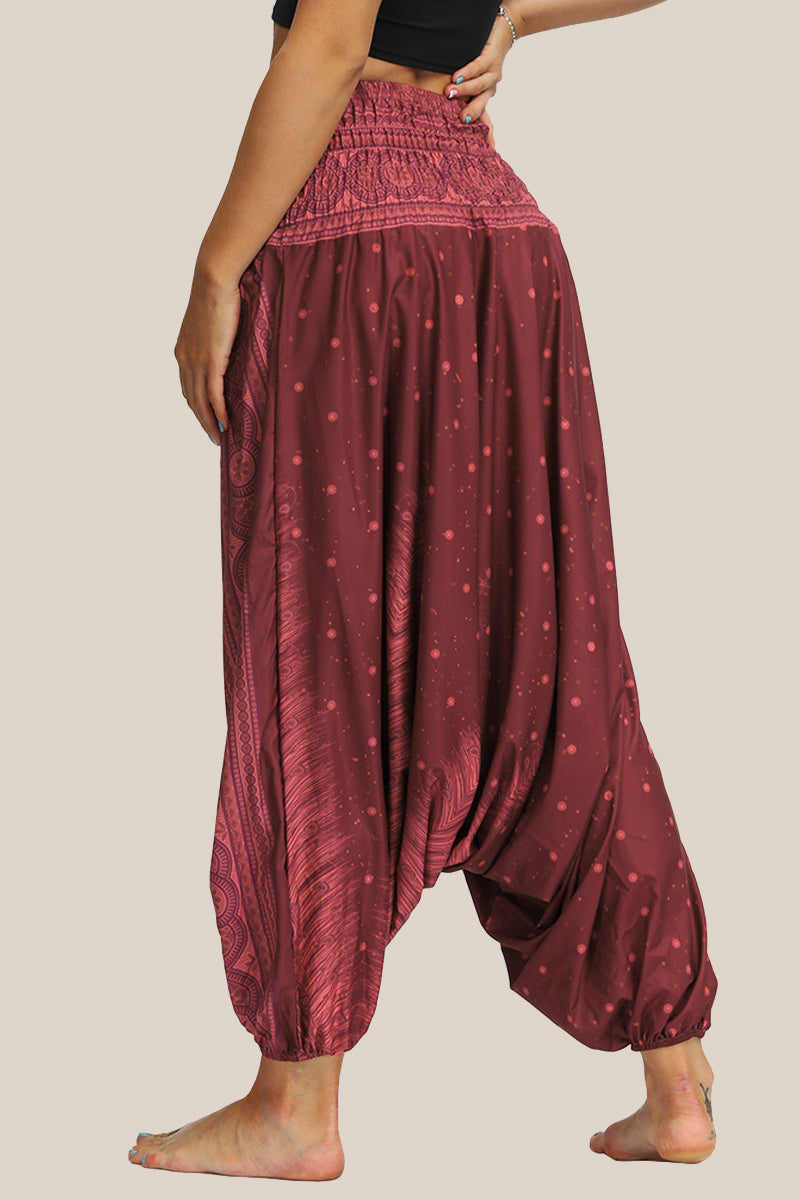 Casual College Print Patchwork Loose High Waist Lantern Full Print Bottoms