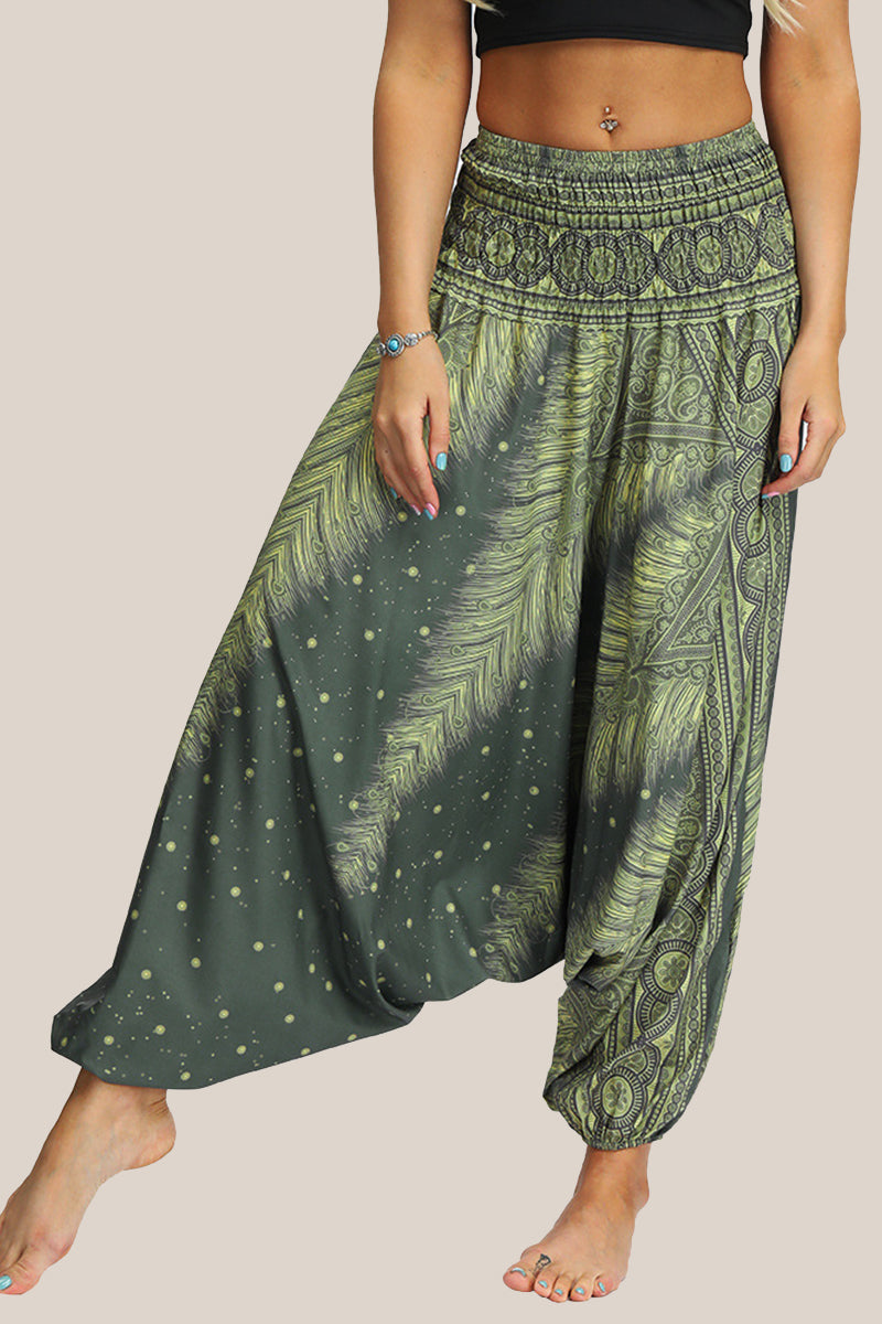 Casual College Print Patchwork Loose High Waist Lantern Full Print Bottoms