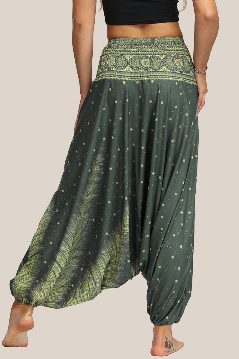 Casual College Print Patchwork Loose High Waist Lantern Full Print Bottoms