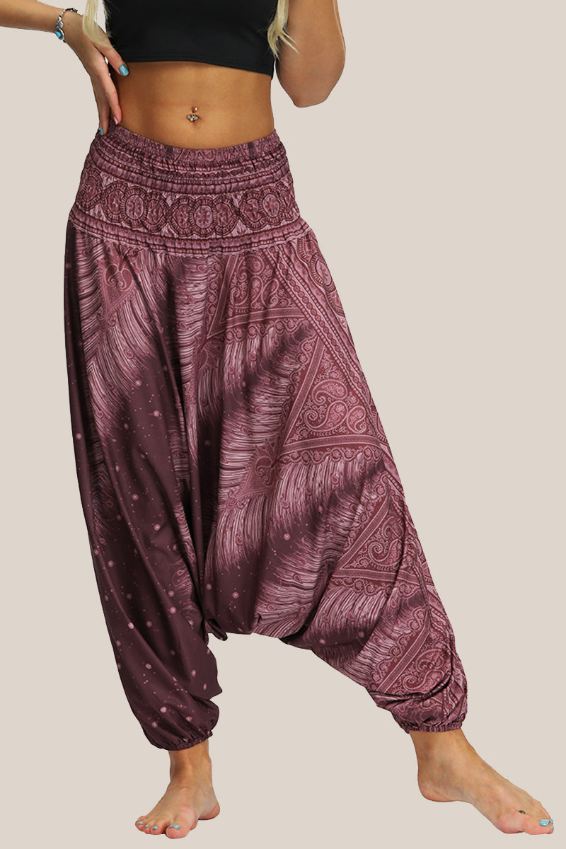 Casual College Print Patchwork Loose High Waist Lantern Full Print Bottoms