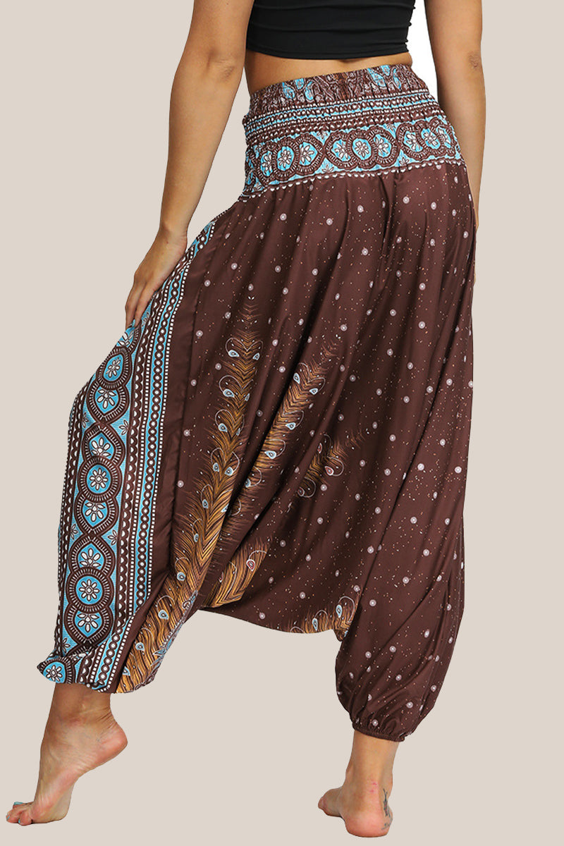 Casual College Print Patchwork Loose High Waist Lantern Full Print Bottoms