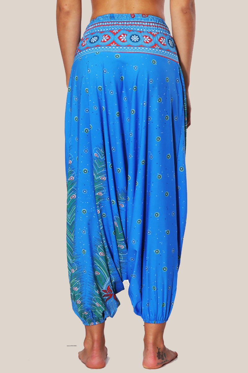 Casual College Print Patchwork Loose High Waist Lantern Full Print Bottoms