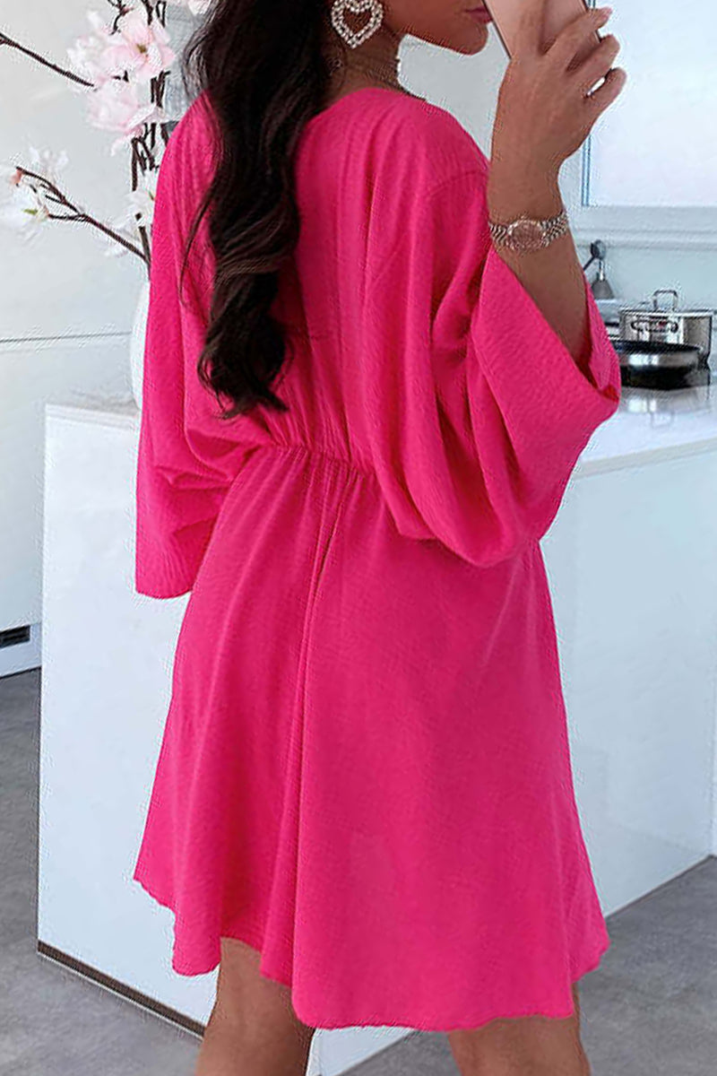Casual Simplicity Solid Ammetrical V Neck Irregular Dress Dresses