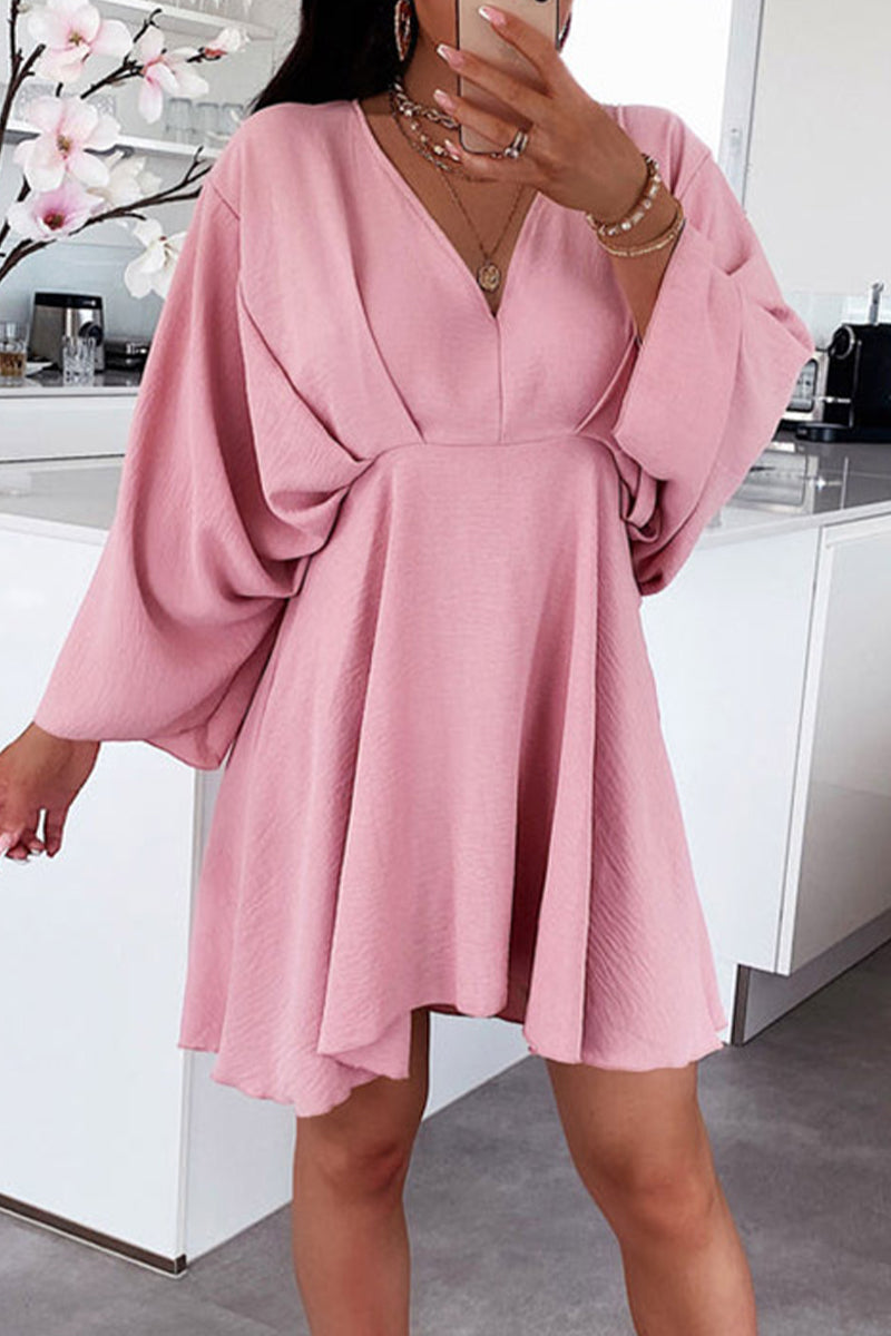 Casual Simplicity Solid Ammetrical V Neck Irregular Dress Dresses