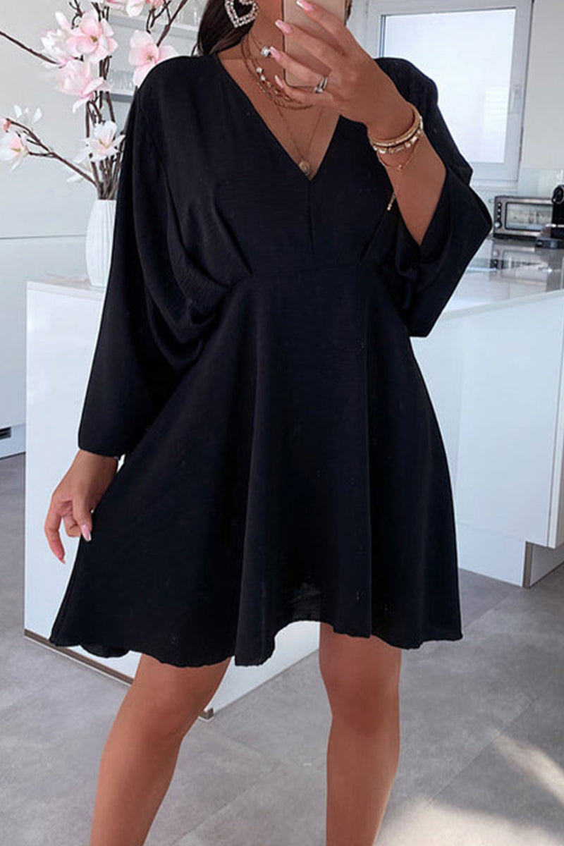Casual Simplicity Solid Ammetrical V Neck Irregular Dress Dresses