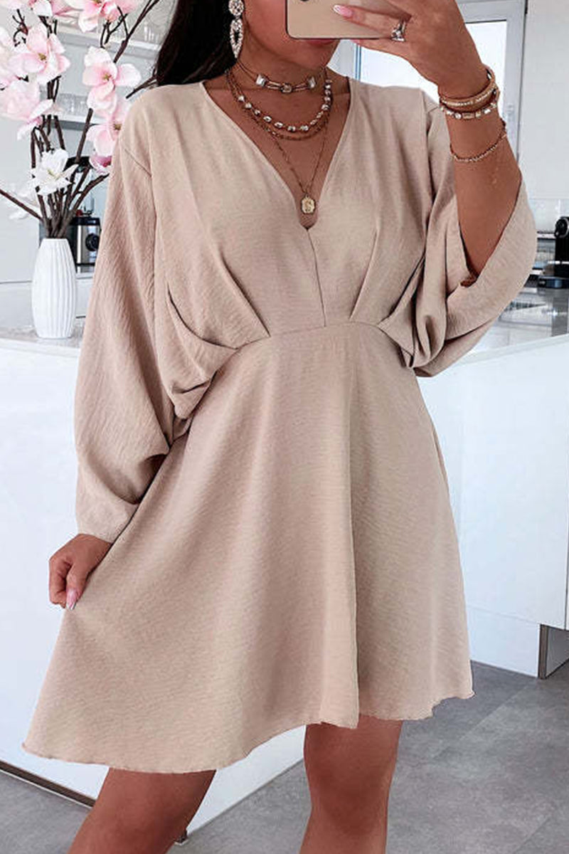 Casual Simplicity Solid Ammetrical V Neck Irregular Dress Dresses
