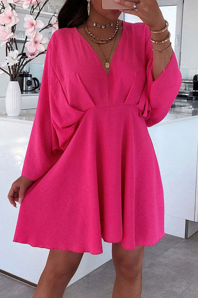 Casual Simplicity Solid Ammetrical V Neck Irregular Dress Dresses