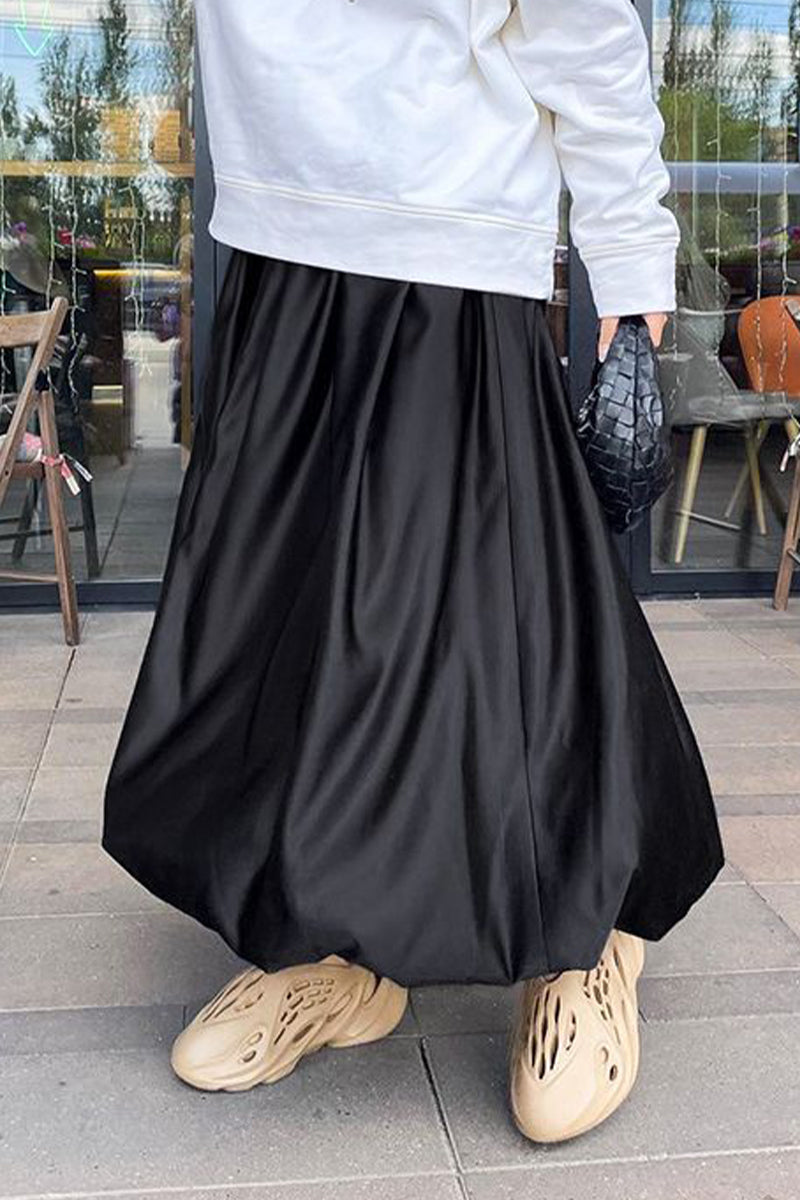 Elegant Solid Patchwork High Waist Type A Solid Color Bottoms