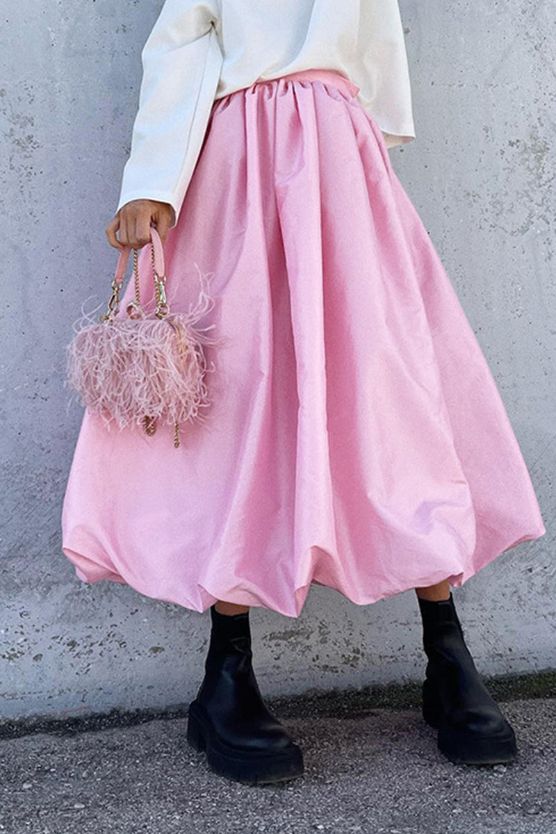 Elegant Solid Patchwork High Waist Type A Solid Color Bottoms