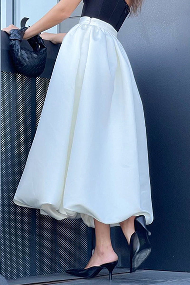 Elegant Solid Patchwork High Waist Type A Solid Color Bottoms