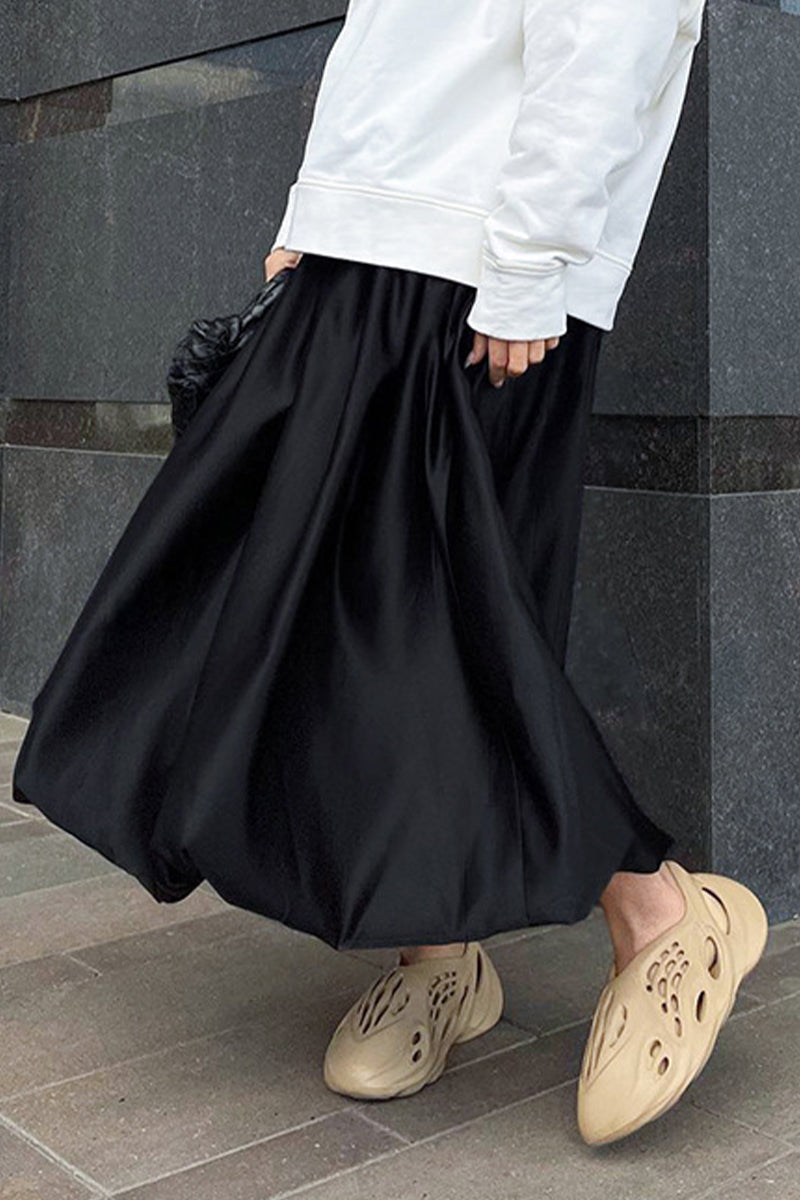 Elegant Solid Patchwork High Waist Type A Solid Color Bottoms
