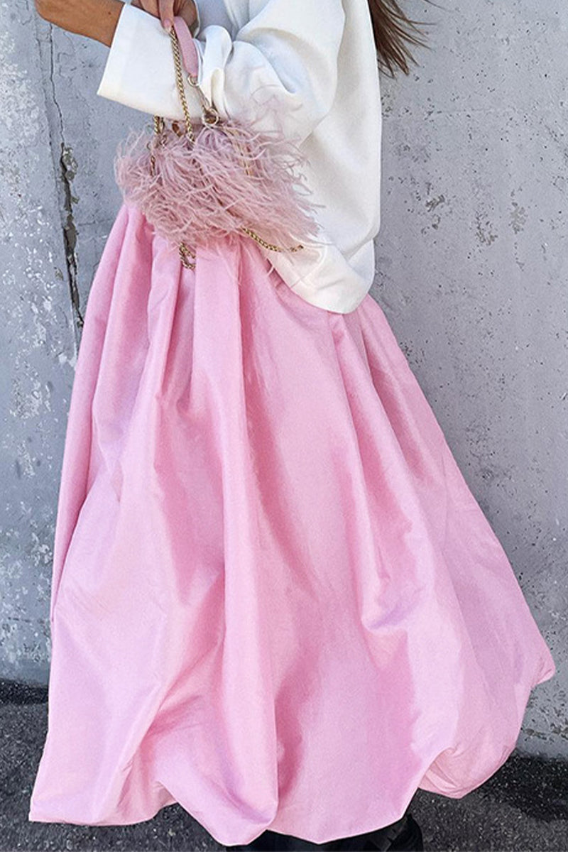 Elegant Solid Patchwork High Waist Type A Solid Color Bottoms