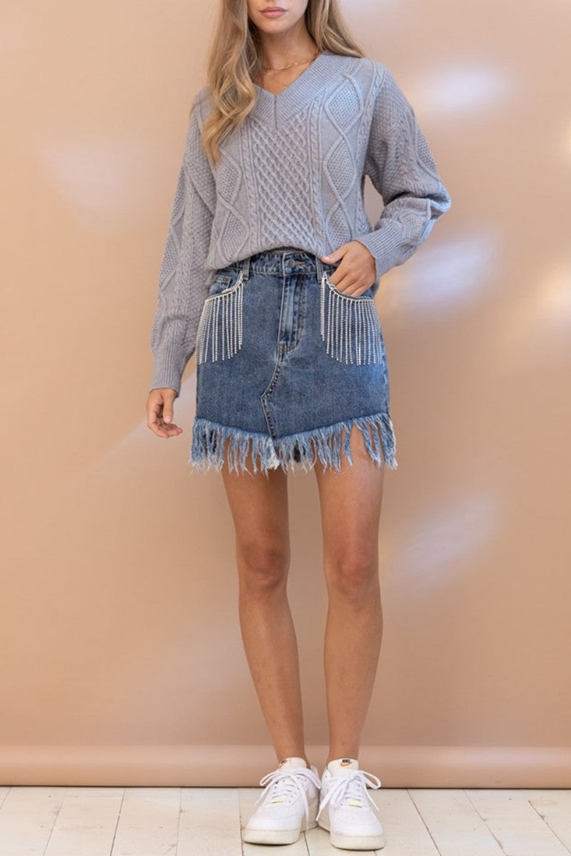 Casual Patchwork Tassel High Waist Skinny Denim Skirts(3 Colors)