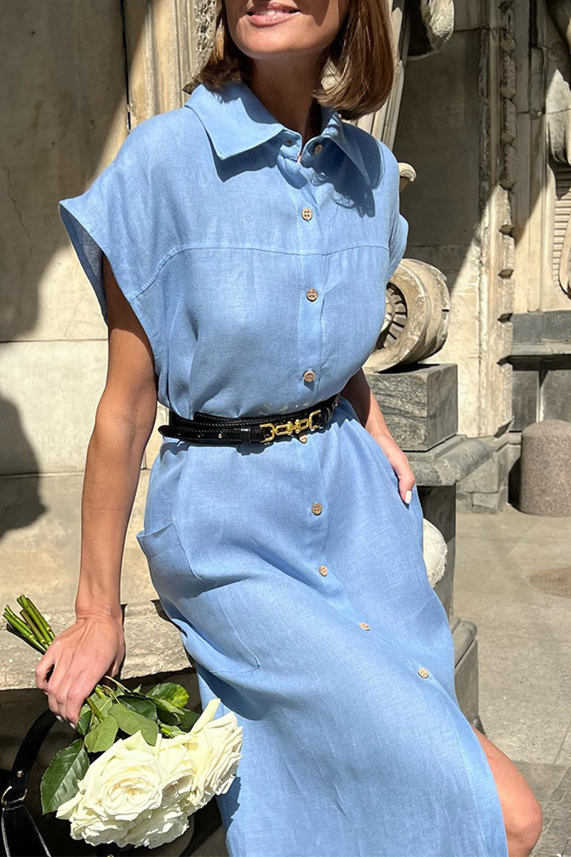 Elegant Solid Frenulum Turndown Collar Shirt Dress Dresses