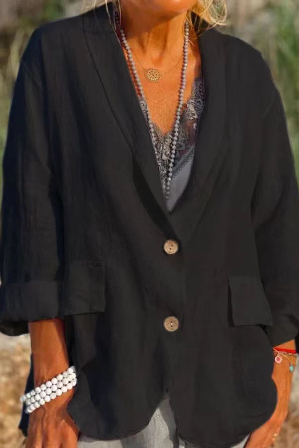Linen Cotton Blend Long Sleeve Lightweight Blazer
