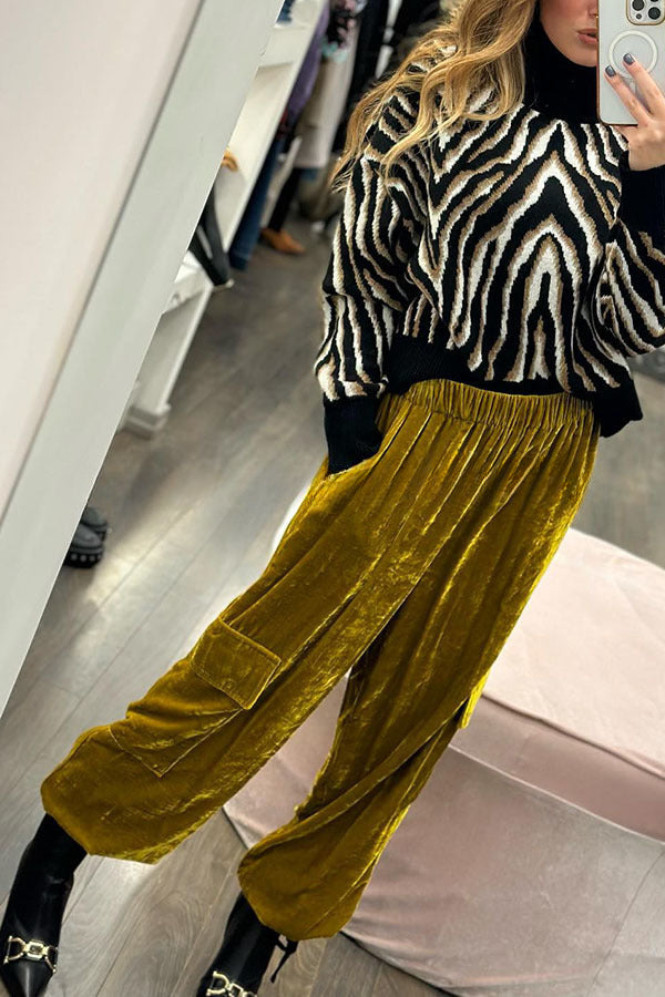Small Town Romance Velvet Pocketed Elastic Waist Joggers