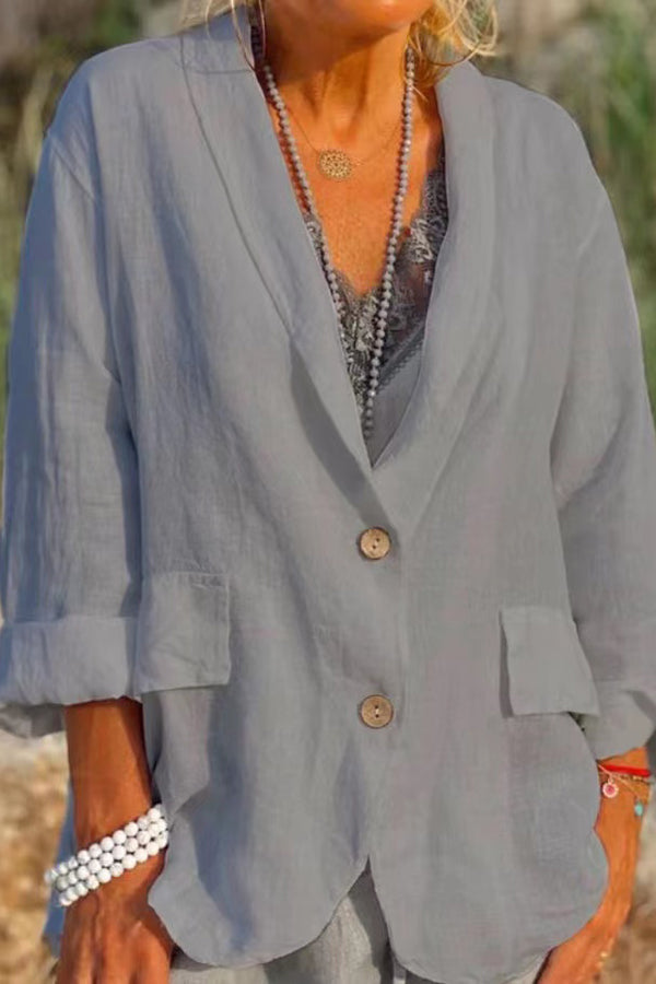 Linen Cotton Blend Long Sleeve Lightweight Blazer