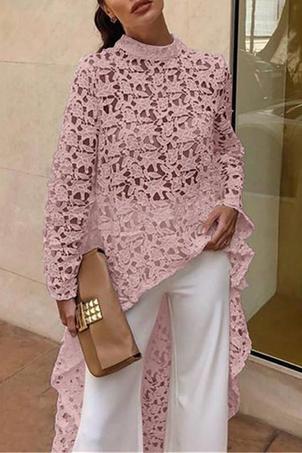 White Crochet Lace Cutout Long Sleeve Top
