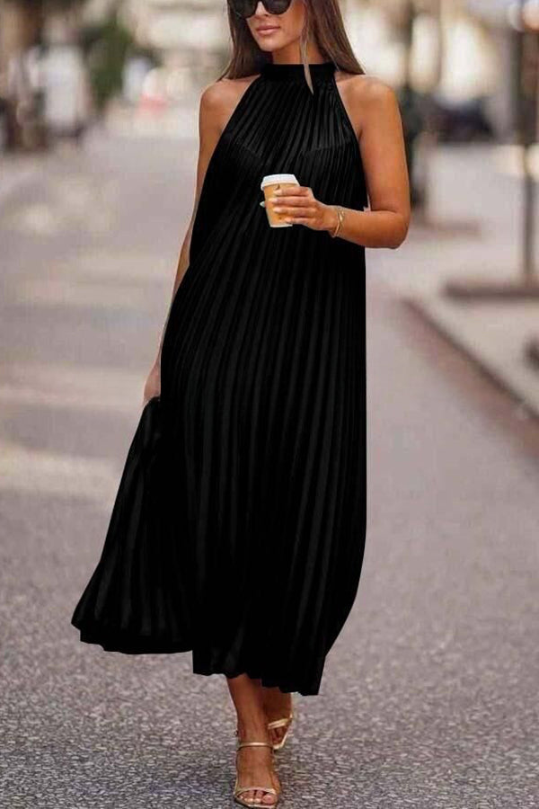 Take Me There Pleated A-line Loose Midi Dress