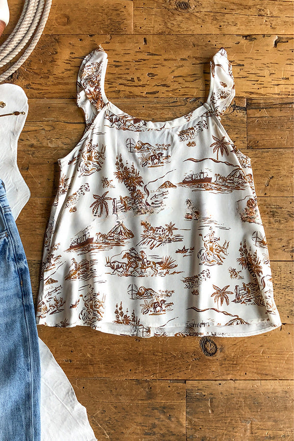 V Neck Button Down Animal Print Tank Top