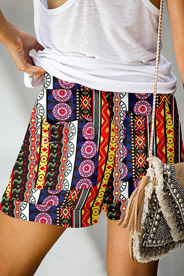 Into Bliss Printed Drawstring Elastic Waist Pocket Shorts