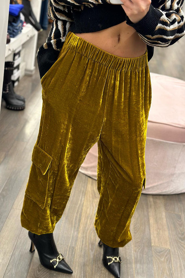 Small Town Romance Velvet Pocketed Elastic Waist Joggers