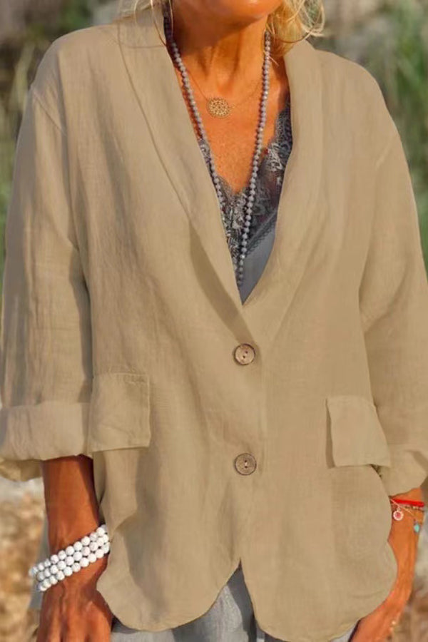 Linen Cotton Blend Long Sleeve Lightweight Blazer