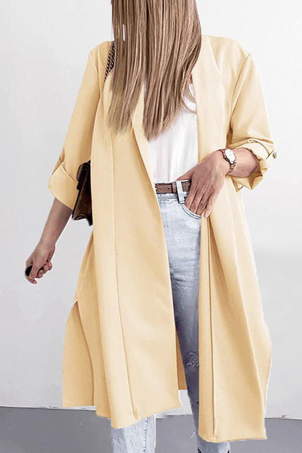 Solid Lapel 3/4 Sleeve Slit Cardigan