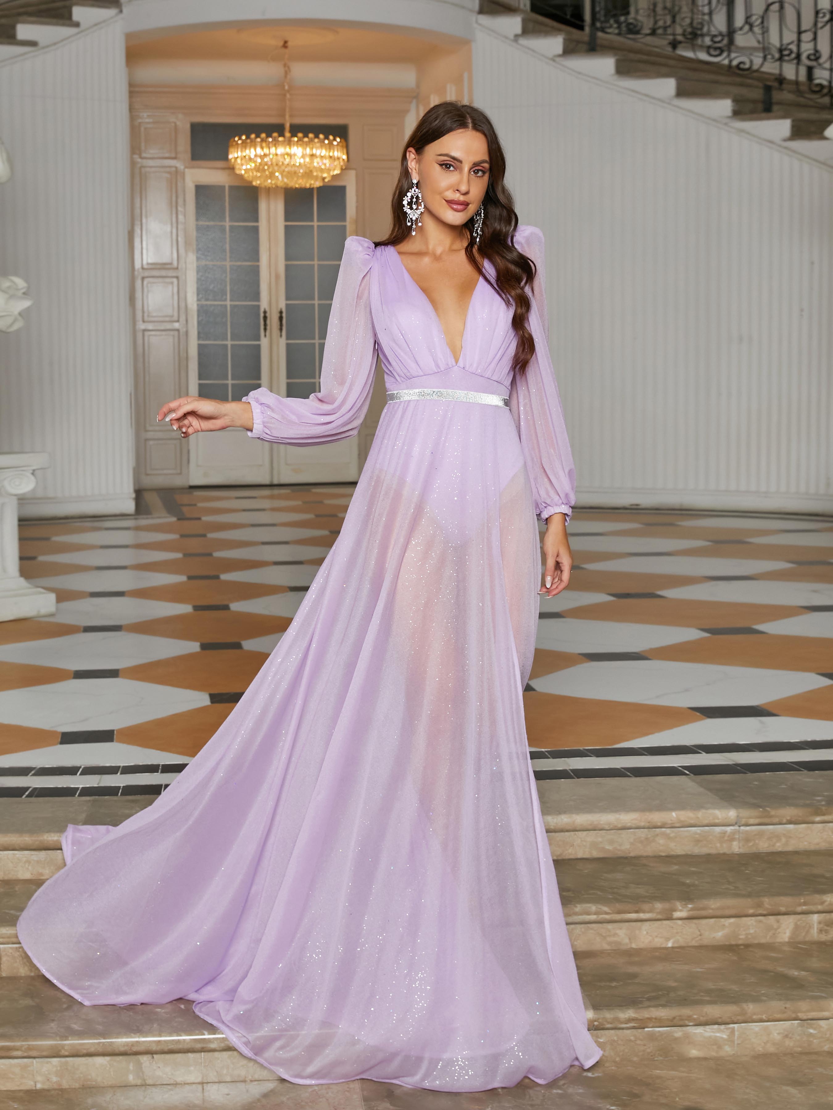 Sexy Deep-V Neck Long Sleeve Party Dress RJ11122